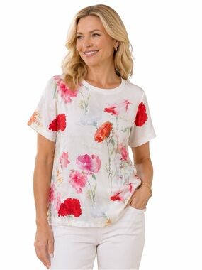 Sioni Womens Blouse Womens Floral Short Sleeve Plus Size 1X cottagecore